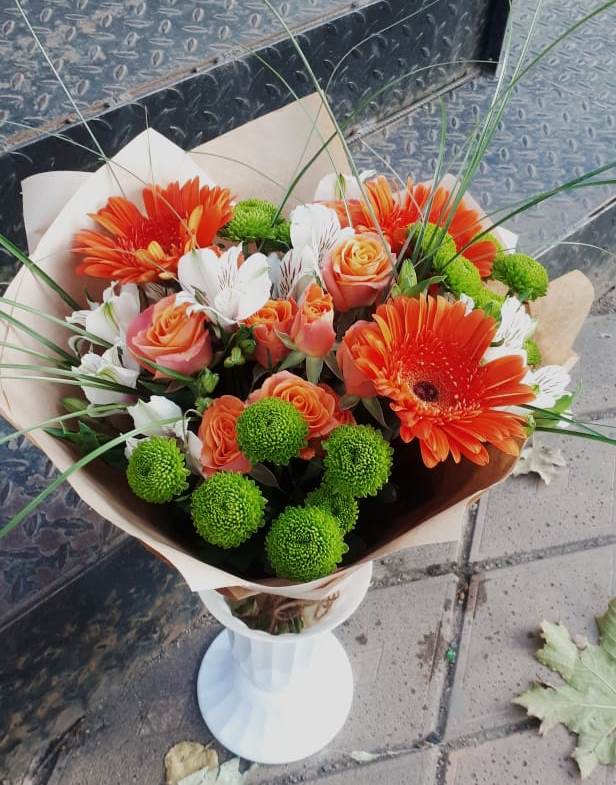Букет цветов из: Герберы, Хризантемы, Альстромерии и Розы в Барсуках