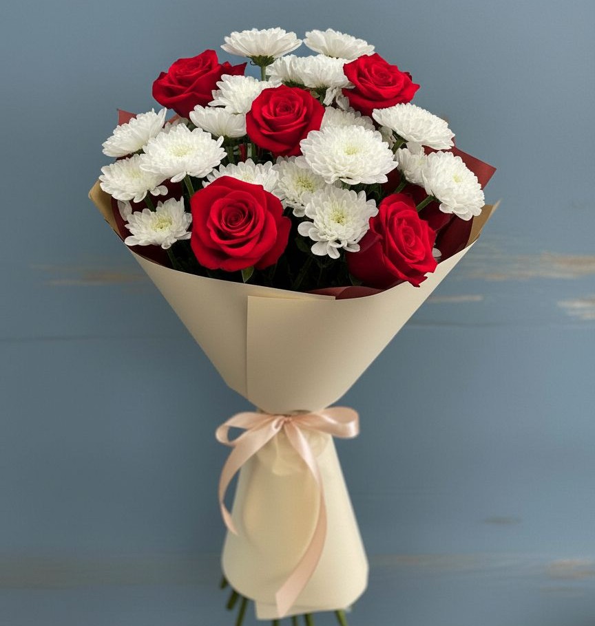 Букет цветов из: Розы и Хризантемы в Барсуках