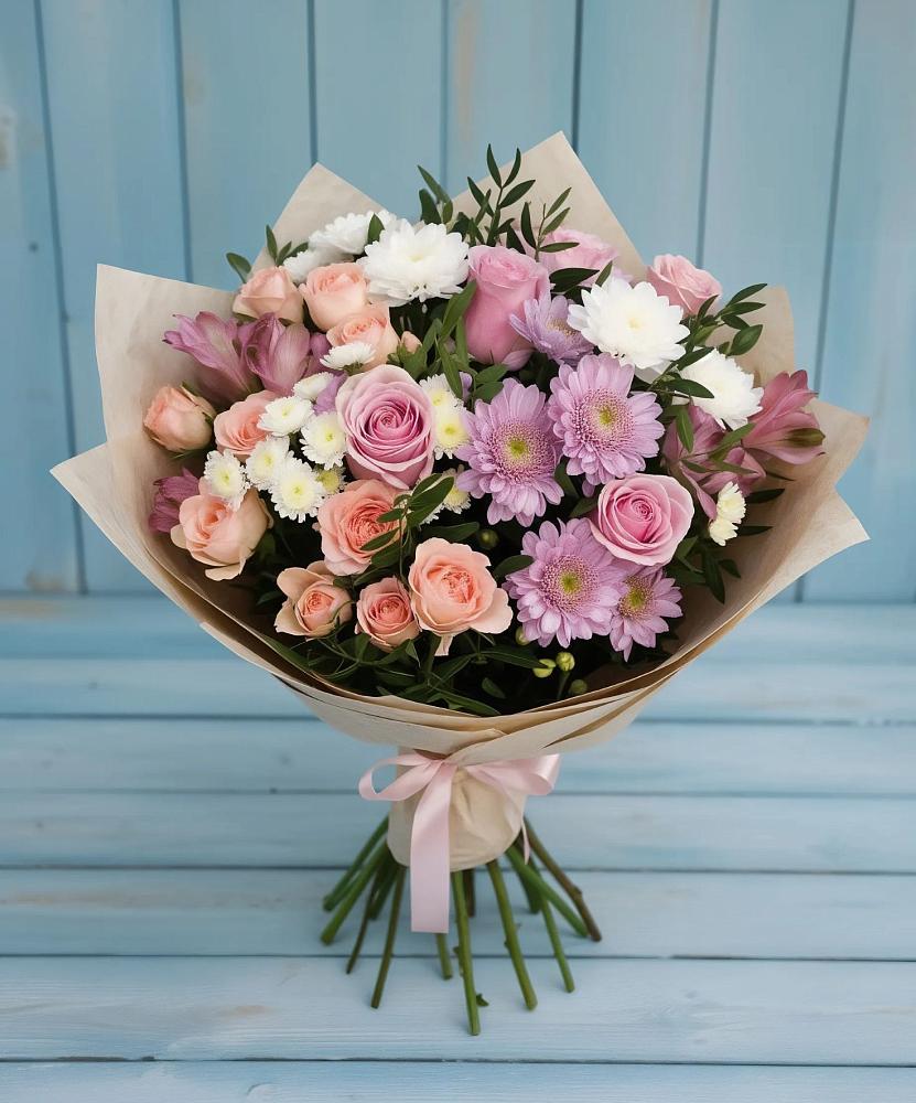 Букет цветов из: Хризантемы, Розы и Альстромерии в Барсуках