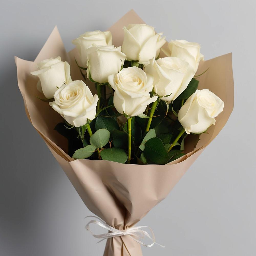 Букет 9 Белых роз Эдлесс Лав в Барсуках