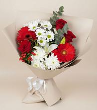 Букет цветов из:  Розы, Хризантемы, Герберы и Лилии в Барсуках