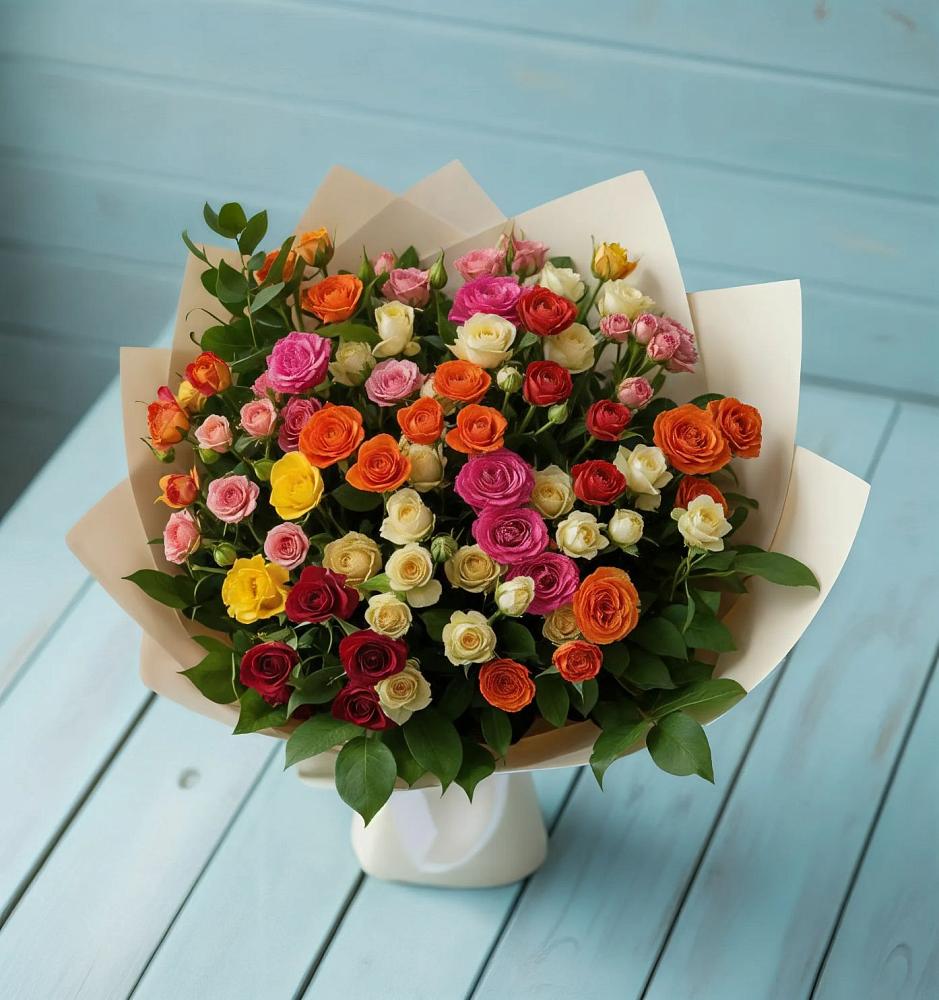 Букет Микс из разноцветных кустовых роз в Барсуках
