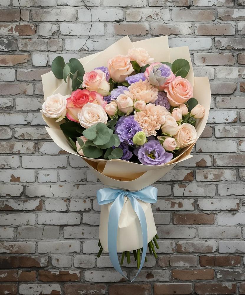 Букет цветов из: Розы, Лизиантусы и Гвоздики в Барсуках