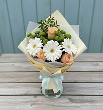 Букет цветов из:  Герберы, Розы и Хризантемы в Барсуках