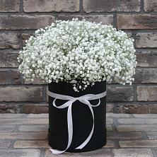 Цветочная композиция из Гипсофила в шляпной коробке в Барсуках