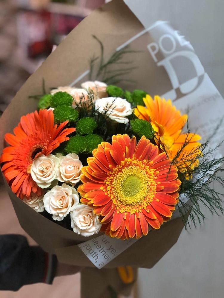 Букет цветов из: Герберы, Хризантемы и Розы в Барсуках